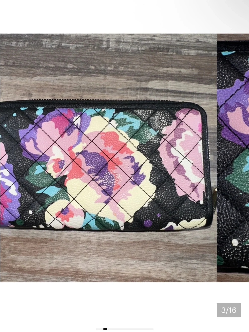 Betsey Johnson White Quilted Wallet with Pink Heart and Multicolor Floral